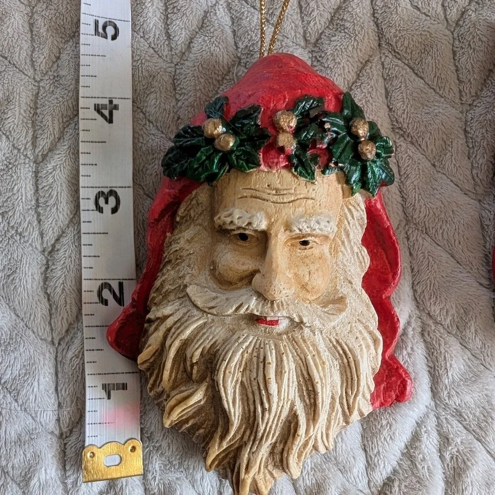 Vtg Old World Santa Face Head Christmas Ornament Woodland, Victorian, Foam Lot 3